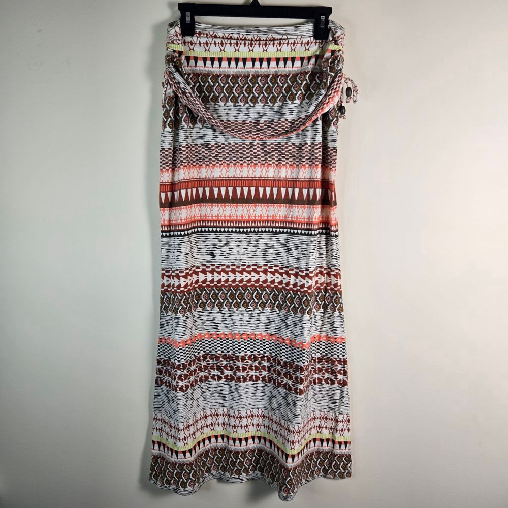 Women's Athleta White Brown Geometric Strapless Maxi Dress S - Picture 11 of 11